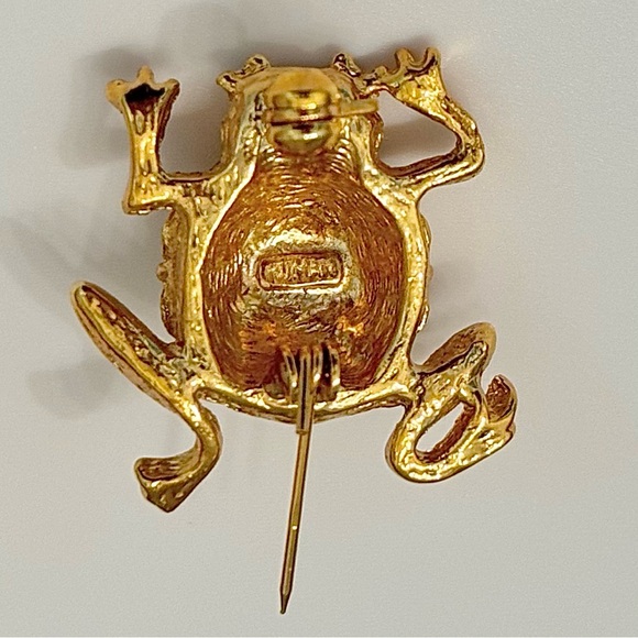 Vintage Roman Rhinestone Frog Brooch Gold Plate - Picture 3 of 4
